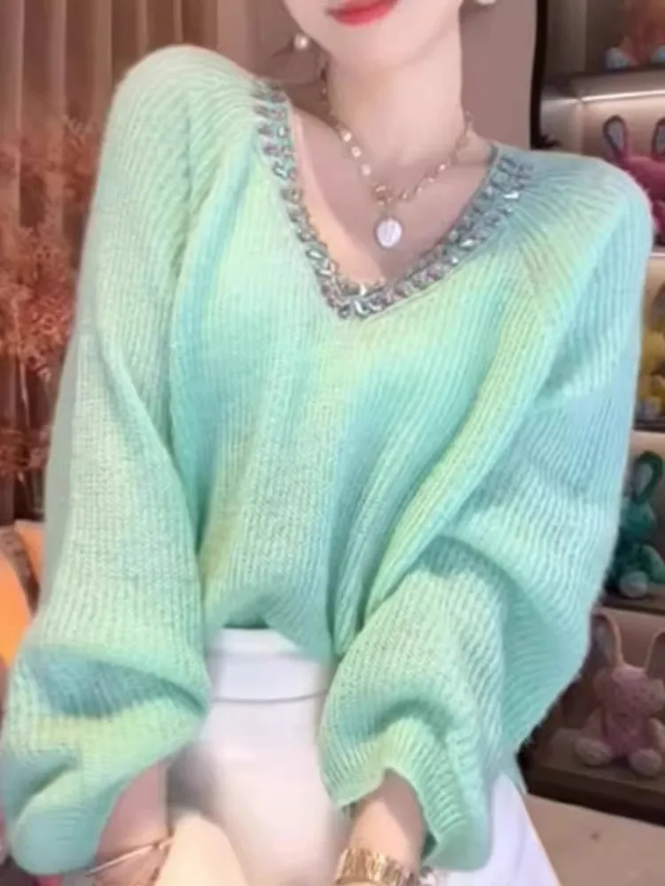 ملابس تريكو نسائية مطلية بالألماس على شكل حرف V طويلة Sve قابلة للتنقل وفضفاضة من مزيج الصوف بتصميم جميل وصديق للتنقل #5