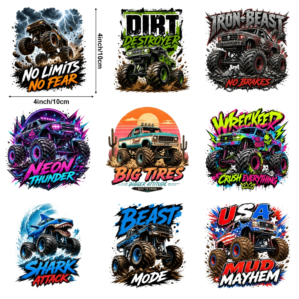 9 Pcs Big Tires   Wrecked Crush   Neon Thunder   Mud Mayhem   Iron Beast   Beast Mode   Dirt Destroyer   Shark Attack   No