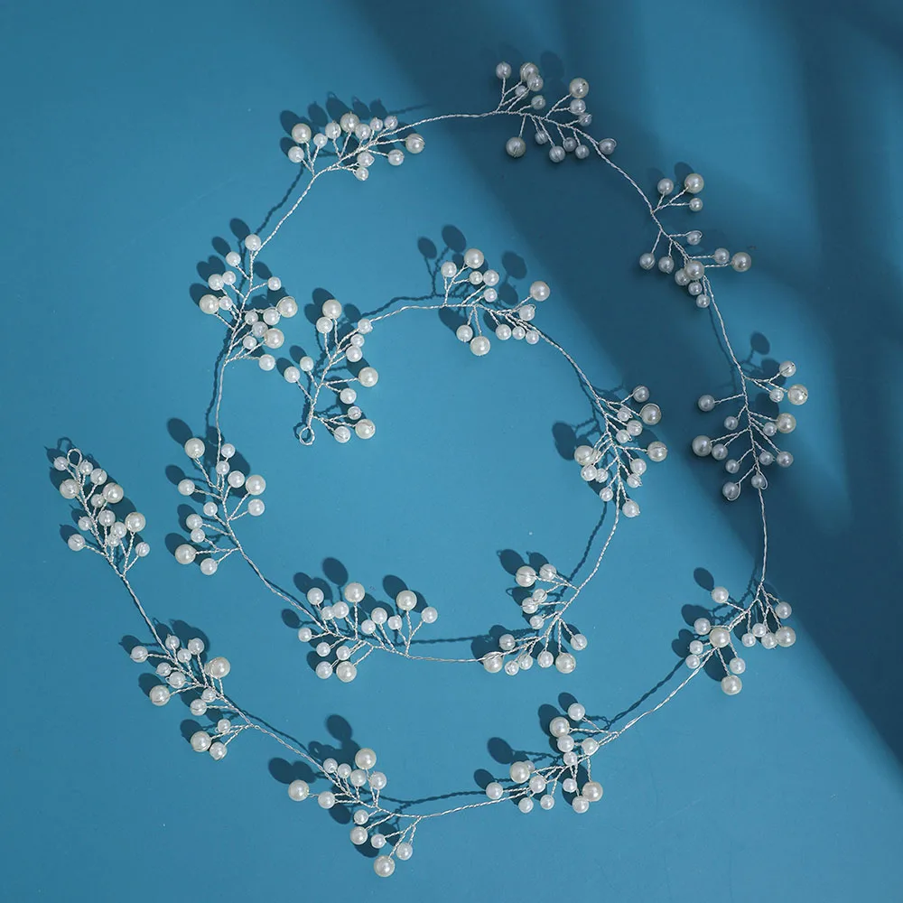 

SLBRIDAL Handmade Long Alloy Flower Leaf Rhinestones Pearls Bridal Headband Wedding Headpieces Bridesmaids Women Hair Jewelry