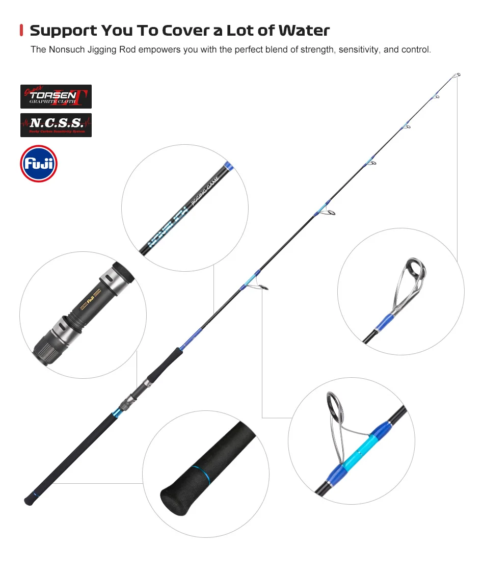 NOEBY-NONSUCH Jigging-Spiel-Angelrute, 1 Abschnitt, Fuji-Führer, 1,83 m, maximale Zugkraft 20 kg, geeignet für GT Dorado, Fast Jigging-Angelrute – Detail 14