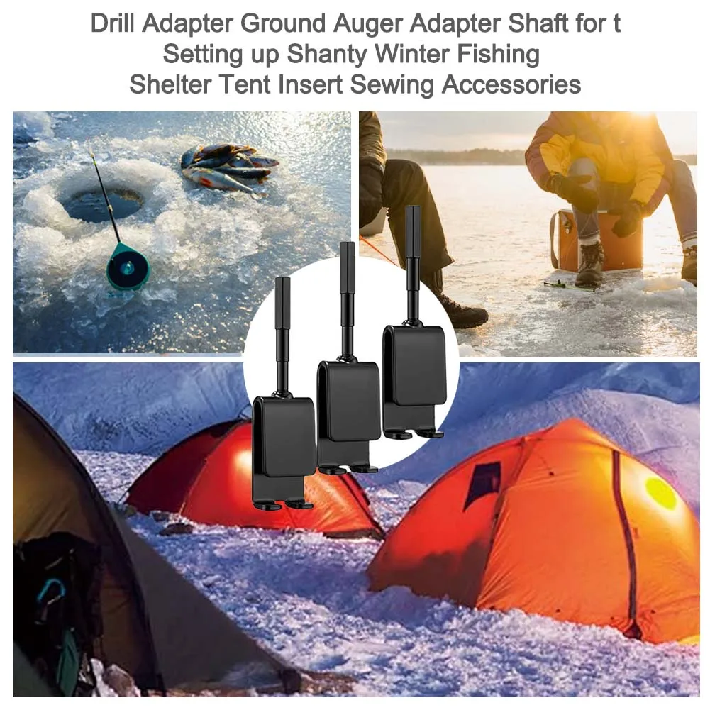 

Set of 3 Ice Anchor Drill Bit Adapters for Ice Fishing and Ice Tent Anchoring Compatible with Most Ice Anchors and Power Drills