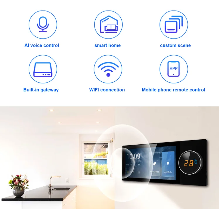 Smart Home Control System Tuya Central  Switch Panel with Zigbee Hub Gateway 6 inch Touch Screen for Wifi  Devices