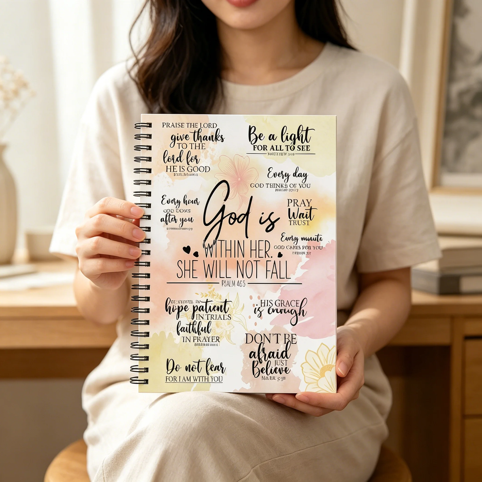 Faith Inspired Spiral Notebook for Women, Bible Verse Prayer Journal, A5 Christian Gift Notebook for Daily Reflection