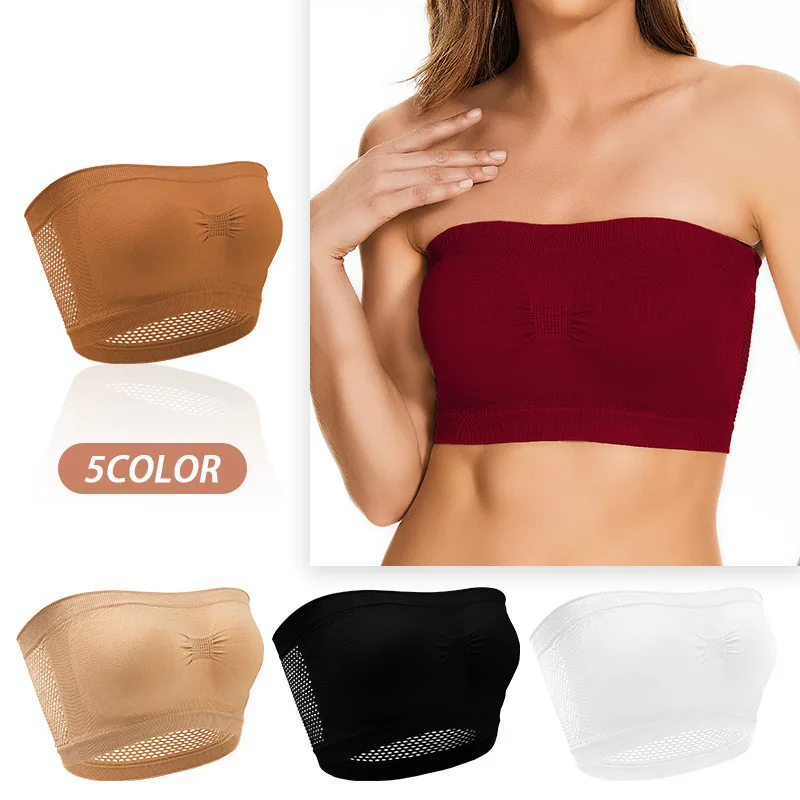 

Women's Seamless Bandeau Crop Tube Top Bra Strapless Lifting Padded Bralette Non-Slip Invisible Wirefree Bandeau Bras