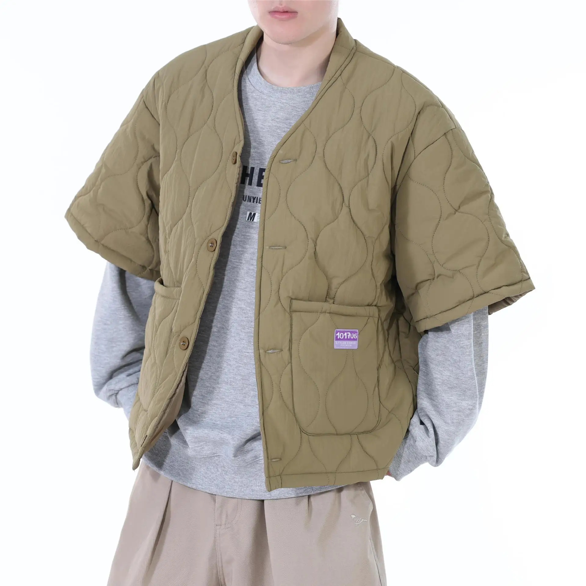New Fall/Winter Japanese-Style Cotton Coat for Men, Retro Style, Loose Half-Sleeved, Trendy Cotton Coat for Women