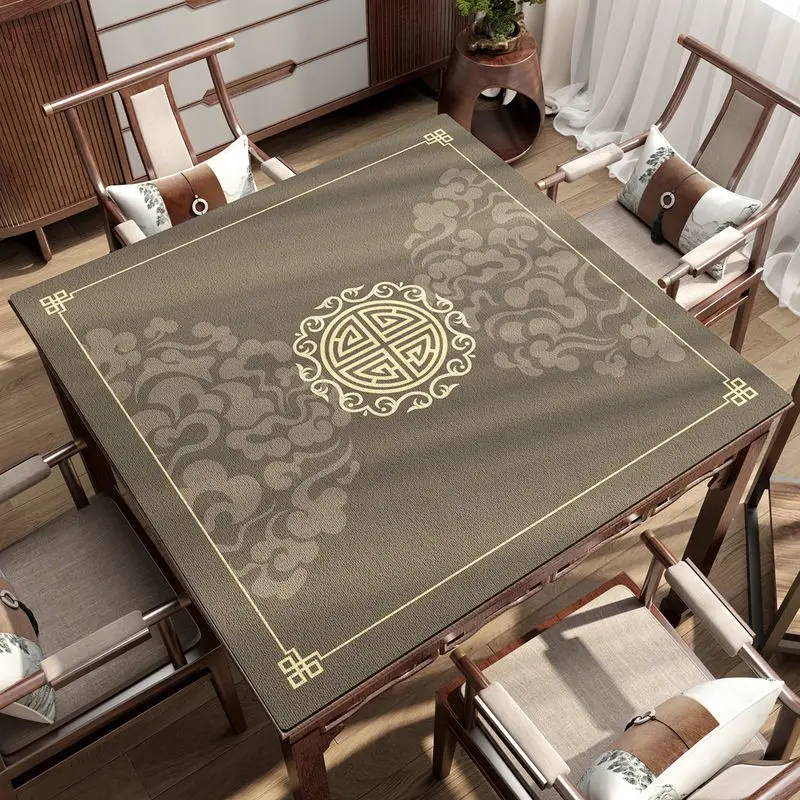 VIKAMA Chinese Longevity Pattern Mahjong Mat Square Non Slip Silent Vintage Cloud Oriental Game Table Play Mat