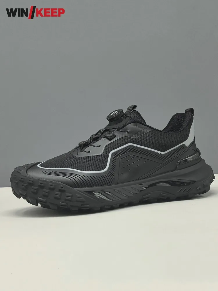 Men Patchwork Mesh Ventilate Spliced Running Rotating Buckle Thick Bottom Versatile Sport Shoes Platform Sneakers Trainers Men