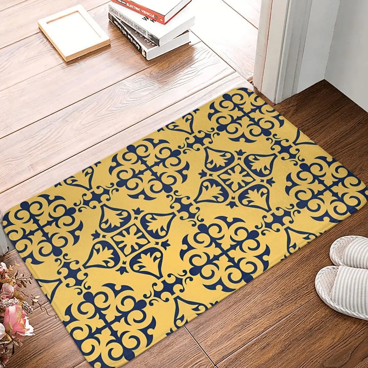 MORROCAN ART Bathroom Non-Slip Carpet ZALLIJ TILE TRADITIONAL DESIGN PATTERN Bedroom Mat Entrance Door Doormat Home Decor Rug