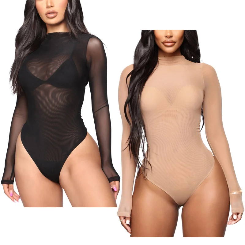 Women Sexy Stage Long Sleeves Jumpsuit Bodysuit Top Leotard Sexy High Cut Leotard Pole Dancing Clubwear