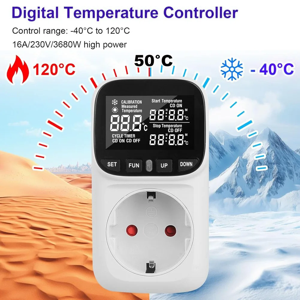 

230V Heemol Thermostat Socket Screen With Backlight Digital Thermostat Socket FrostProof Thermostat With Sensor For RefrigeratoR