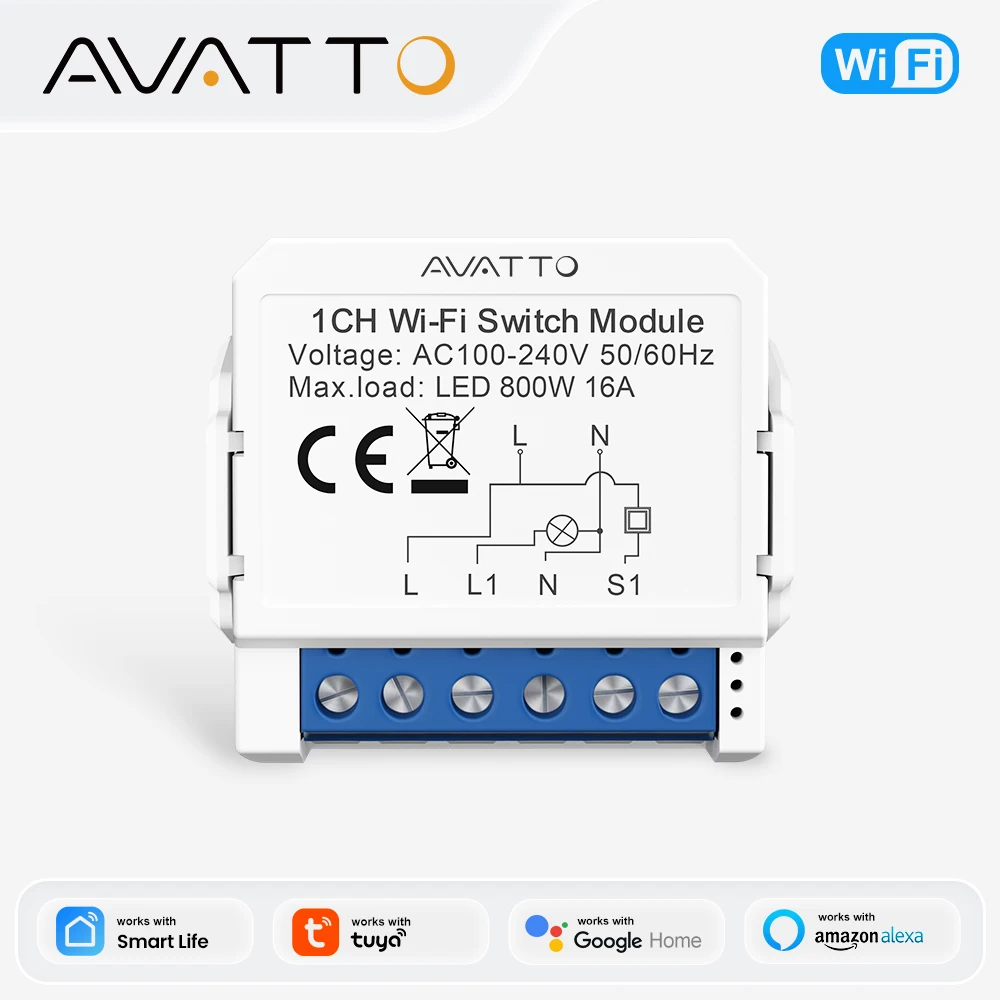 AVATTO WiFi 1/2/3/4 Gang Mini Smart Switch DIY Light Switches Module 2-Way Control Works With Smart Tuya Alexa Alice Google Home