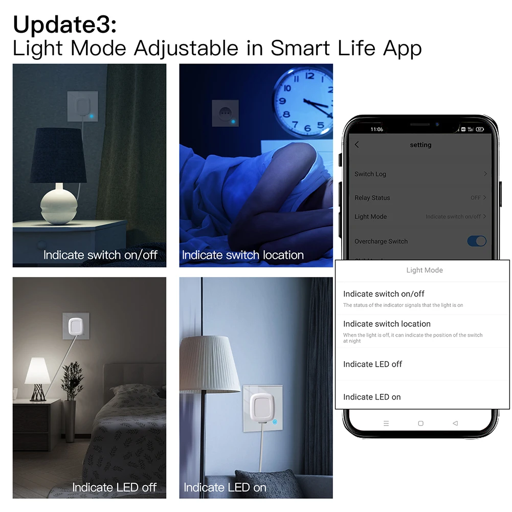 WiFi Tuya Smart 16A Socket Glass Panel Outlet Power Monitor Touch Plug Relay Status Light Mode Adjustable Smart Life App Alexa