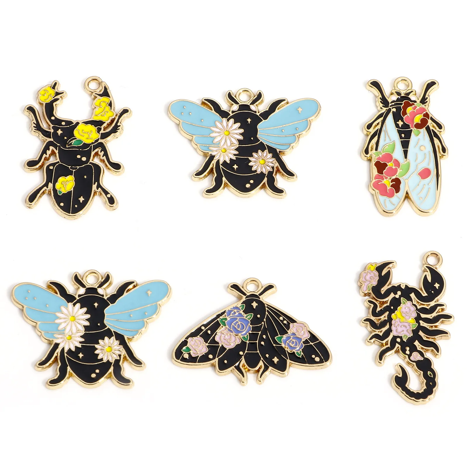 5 Pcs Alloy Insect Pendants Flower Robin Moth Beetle Scorpion Enamel Charms For Jewelry Making Diy Necklace Bracelet Supplies