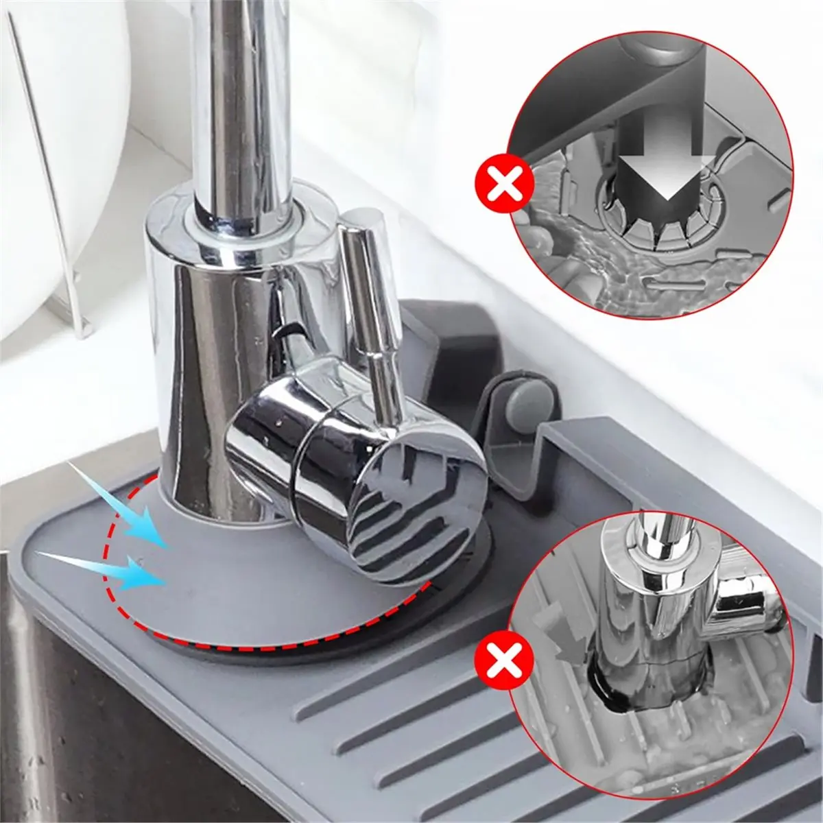 Small Sink Faucet Splash Handle Drip Guard Mat Silicone Pad Protectors Behind Draining for Kitchen Accessories 4PCS