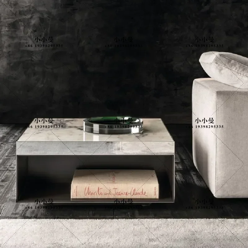 Nordic light luxury black surface simple marble countertop rectangular simple modern home European coffee table