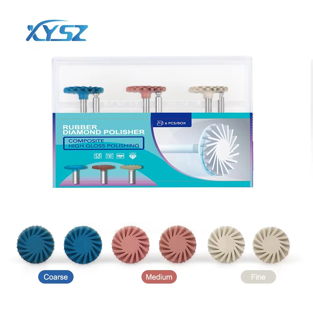 Dental Rubber Polisher Composite Resin Polishing Diamond System RA Disc 14mm Wheel 3 Colors Diamond Spiral Flex Brush