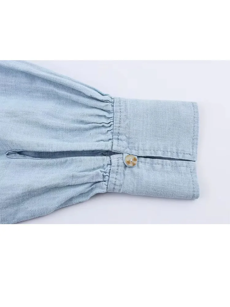 HH Camicie a maniche lunghe con colletto rovesciato moda donna estiva + tasche sottili con bottoni con cerniera Pantaloni dritti Set da 2 pezzi in denim
