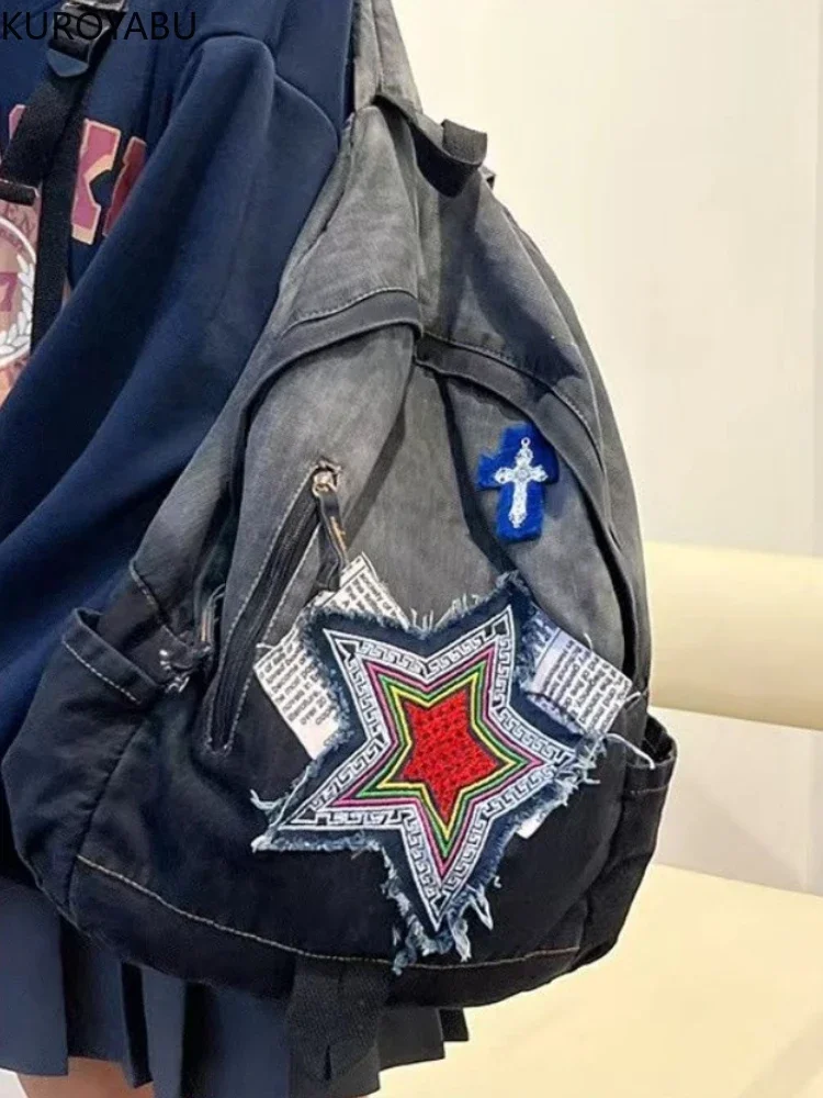 Harajuku Y2k borse da donna Vintage Gradient Blue Denim Star zaini studente universitario Bookbag di grande capacità 2023 zaini Chic