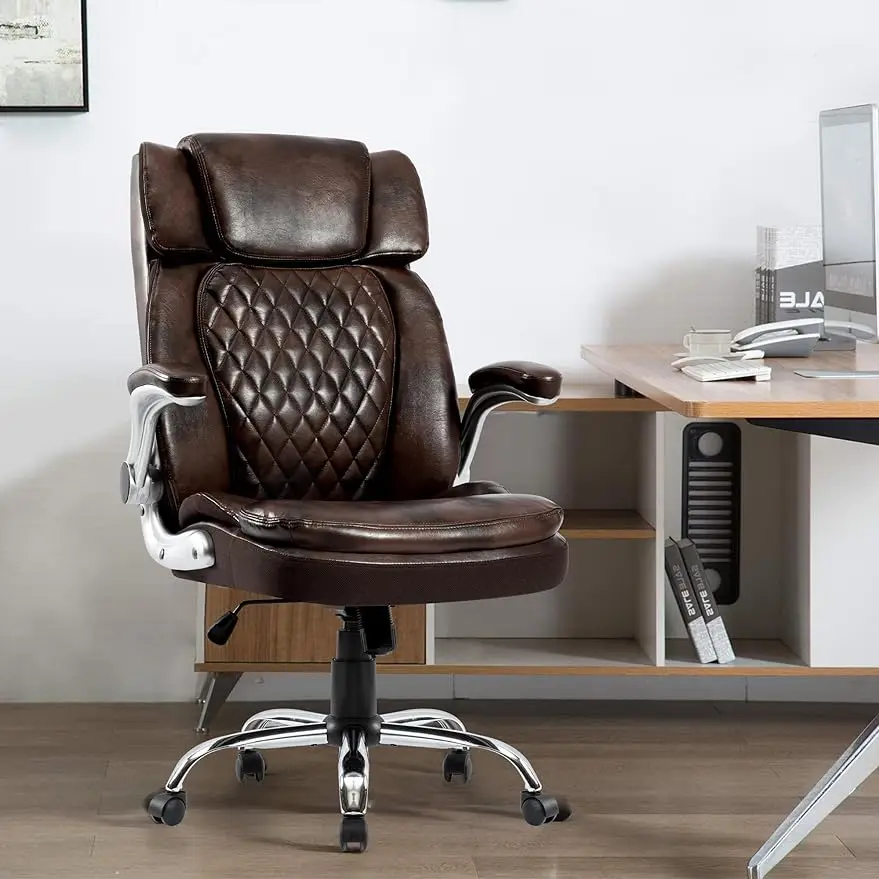 

High Back Office Chair with Adjustable Arms, PU Leather Computer Executive Chairs Big and Tall Swivel Ergonomic Adjus