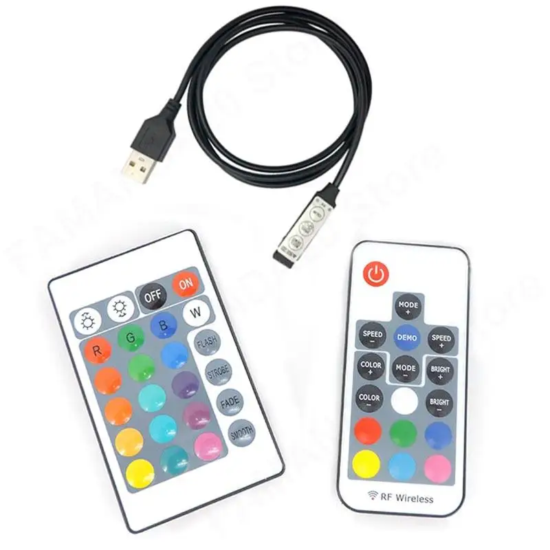 Mini 3key USB 5V mini 17key 24key 4Pin RGB LED Strip Light RF Controller Control Cable Remote Dimmer for led Strip M20