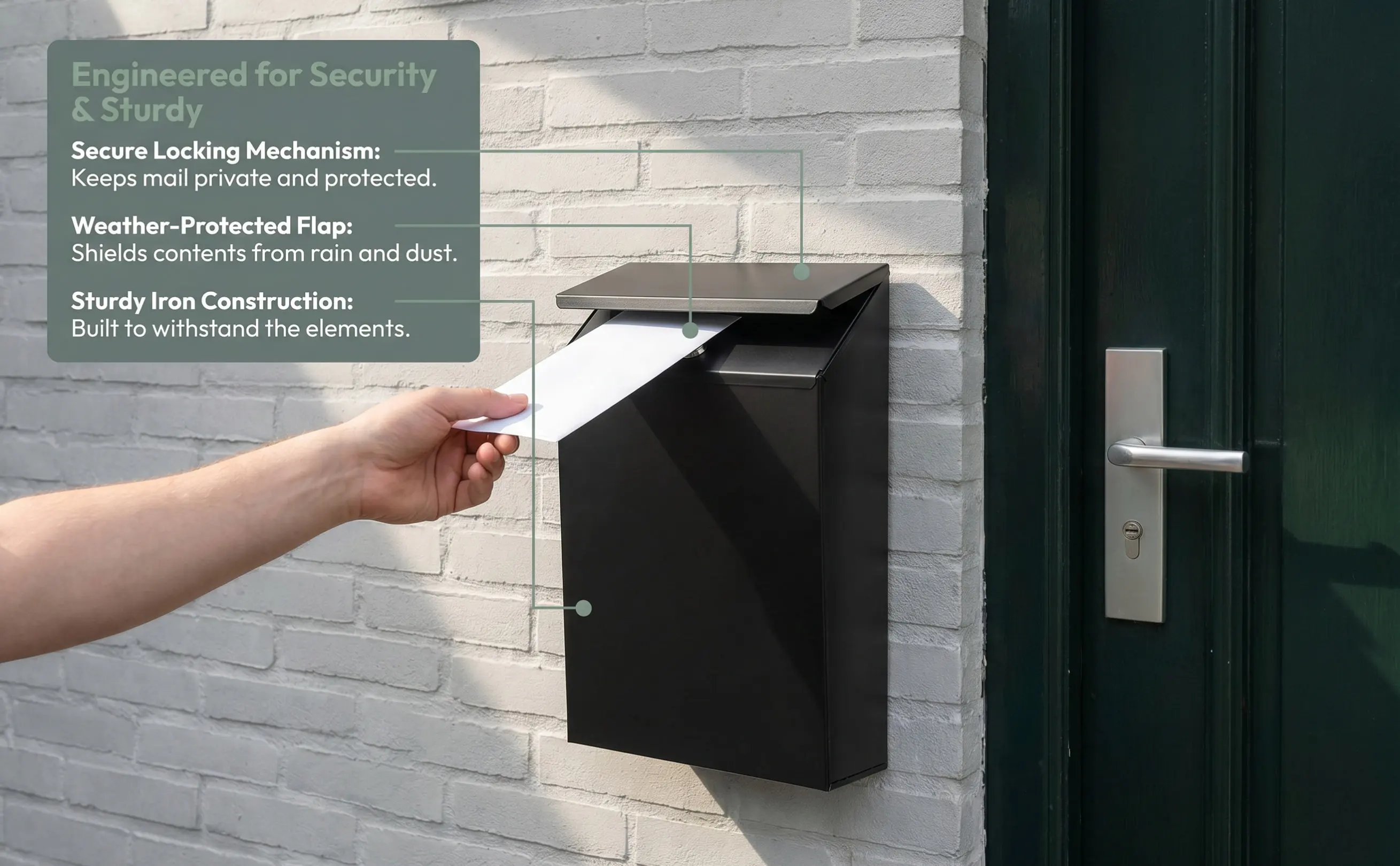 Heavy Duty Iron Wall Mount Mailbox Outdoor Letter Box for Wall Mounted Mail Boxes for Outside Secure Functional Post Box