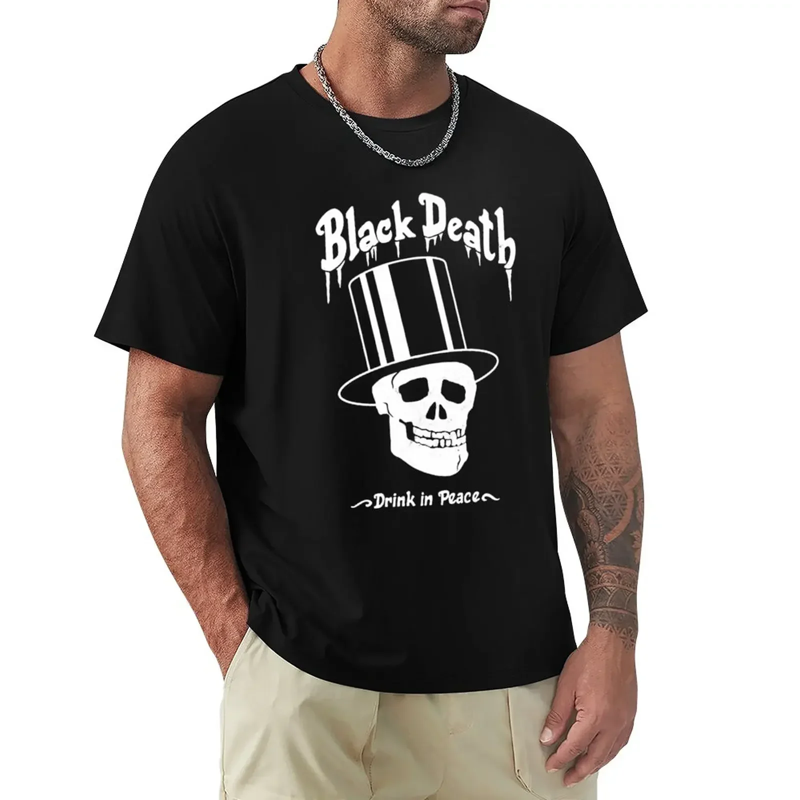 T-shirt surdimensionné à la mode coréenne pour hommes, T-shirt Heavy Weight, Black Death Vodka, Clics in Peace, Top Hat, Skull DistMurcia, Summer
