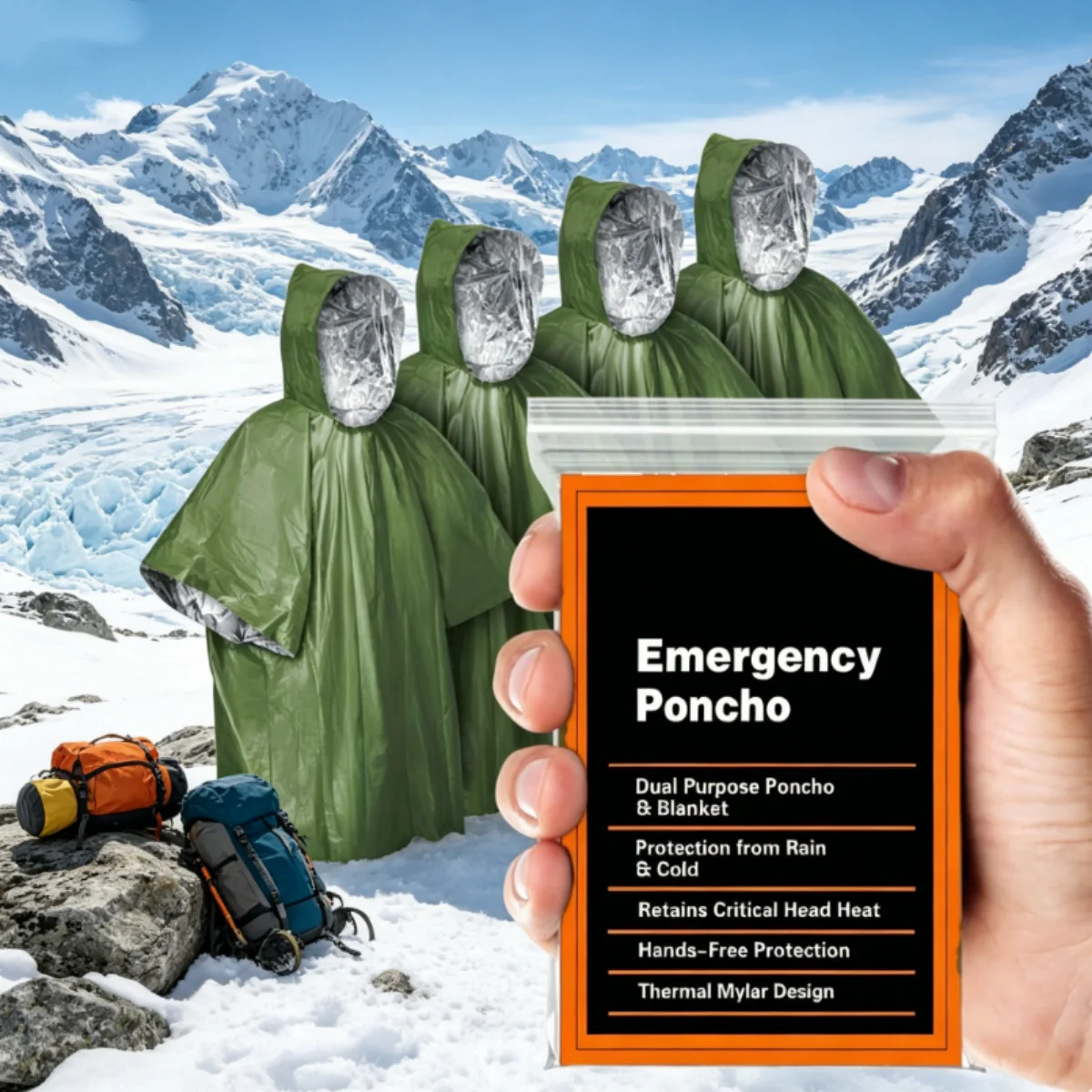 4PCS Multifunctional Emergency Hooded Blanket, Waterproof Windproof Camping Gear