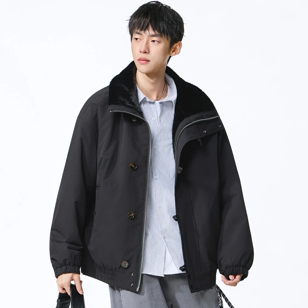الرجال الشتاء الصوف مبطن مزدوجة الجانب يمكن ارتداؤها رشاقته فضفاضة عادية الدافئة Bomber سترة Cityboy سترات معطف ملابس خارجية #1