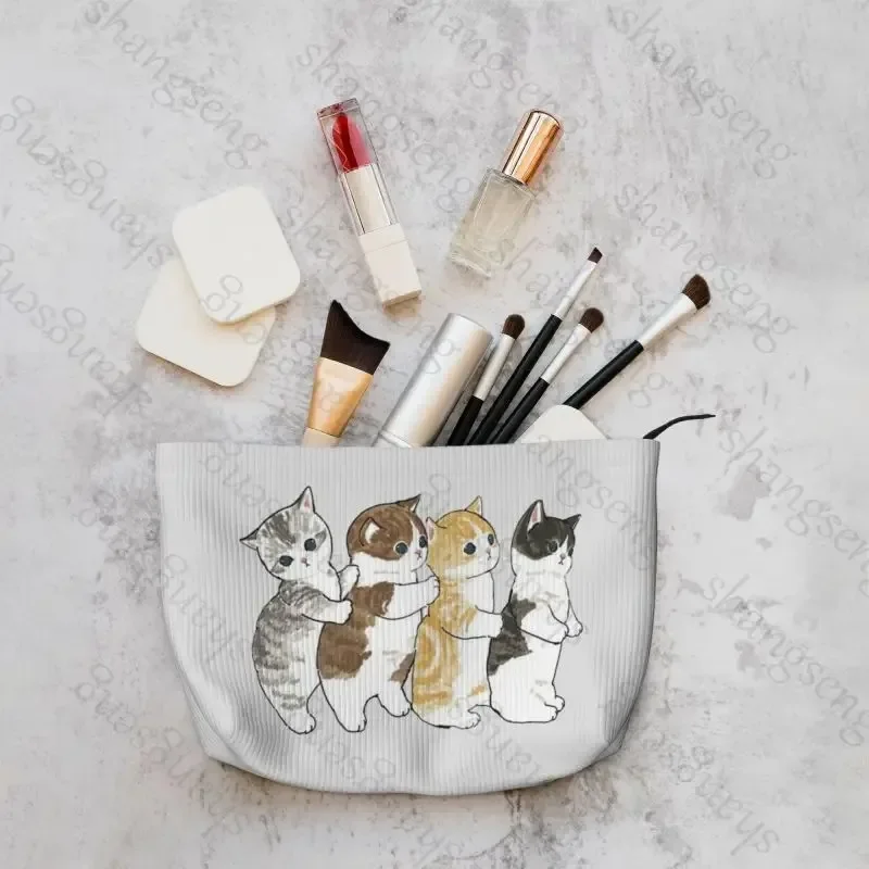 Corduroy cosmetic bag portable travel toiletries bag, beauty makeup skin care sundries storage bag Animal Cute Cat funny