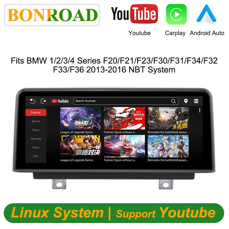 Bonroad 10.25" Wireless CarPlay Android Auto Linux Multimedia Screen For BMW 1 2 3 4 Series F20 F21 F23 F30 F31 F32 F33 F34 F36
