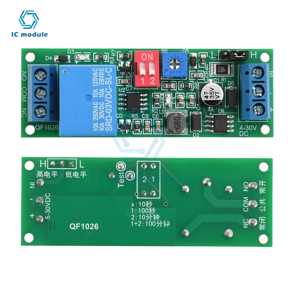 

DC 4-30V Wide Voltage 1 Way Monostable Time Delay Relay Module Trigger Timer Switch Trigger Delay Switch