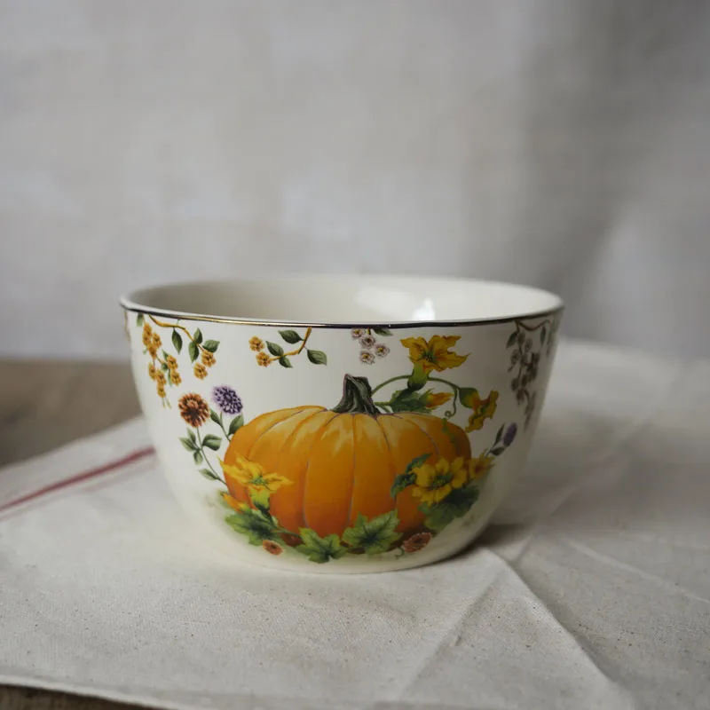 Ceramic Pumpkin Garden Style Harvest Season Fancy Dinner Plate Salad Bowl