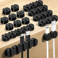 Cord Holder Cable Clips 16 Pack Black Self Adhesive Cord Clips Desk Wire Holder Cable Organizer Cord Management Cord Keepers for