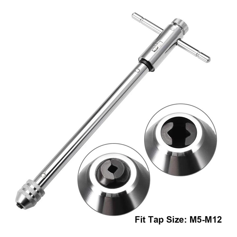 Verstellbarer Ratschen-Handgewindeisen M5-M12, verlängertes Gewindebohrer-Zubehör für Vorwärts- und Rückwärtsgewindebohrer