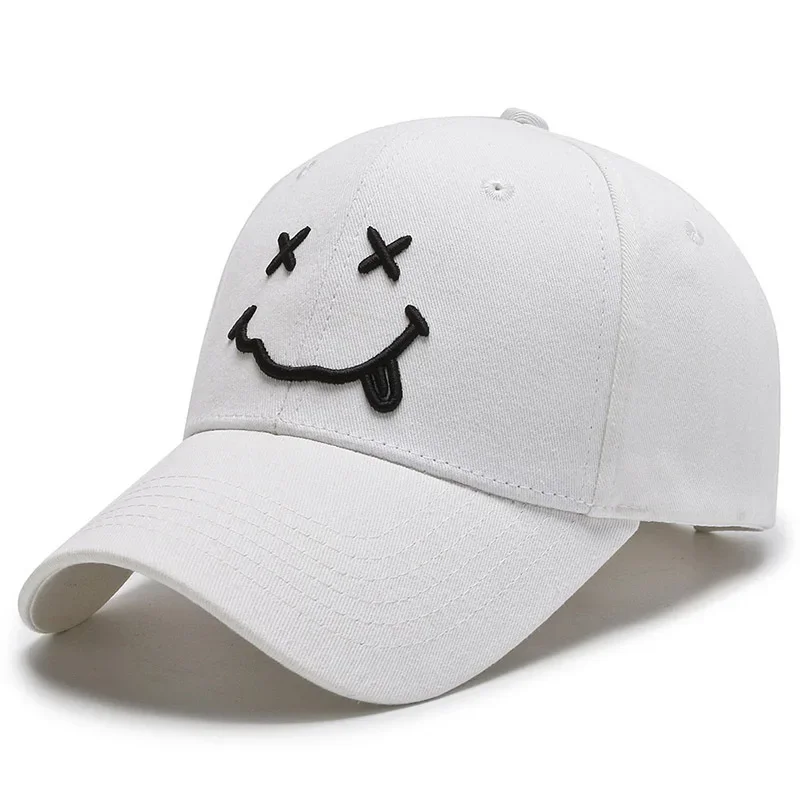 Women\'s Smile Face Embroidery Baseball Caps Kpop Black Cotton Adjustable Snapback Funny Hip Hop Cap Autumn Sun Dad Hats for Mens