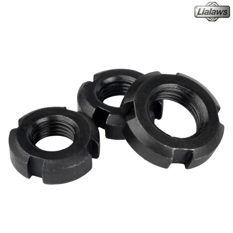 1/2/3/5pcs Carbon Steel Black Round Slotted Nut Four Slot Nut Retaining Castle Nut M8 M10 M12 M14 M16 M18 M20 M22 M24 M25~M60