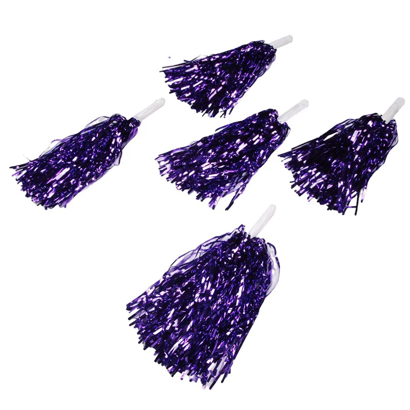 

120Pcs Cheerleading Pom Poms Metallic Foil Cheer Pom Poms With Plastic Handle For Adults Kids Cheerleaders Party Purple