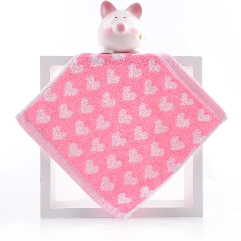 1Pcs 25x25cm Love Heart Cotton Children Kids Bathroom Small Square Face Towel Water Absorbent Soft Cloth