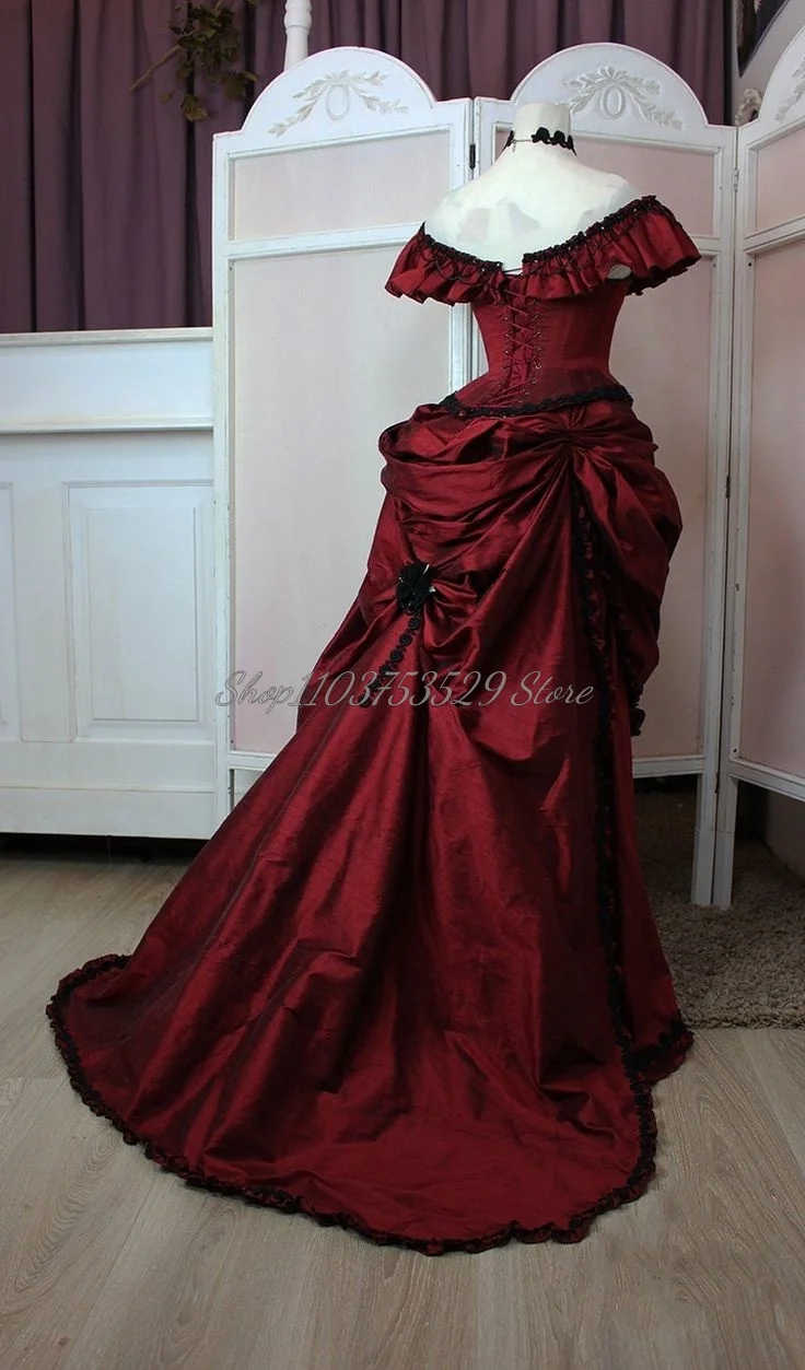 Burgundy Victorian Prom Dresses Lace Applique Sheath Pleated Princess Tutu Vintage Sexy Backless Lace Up Corset Customised