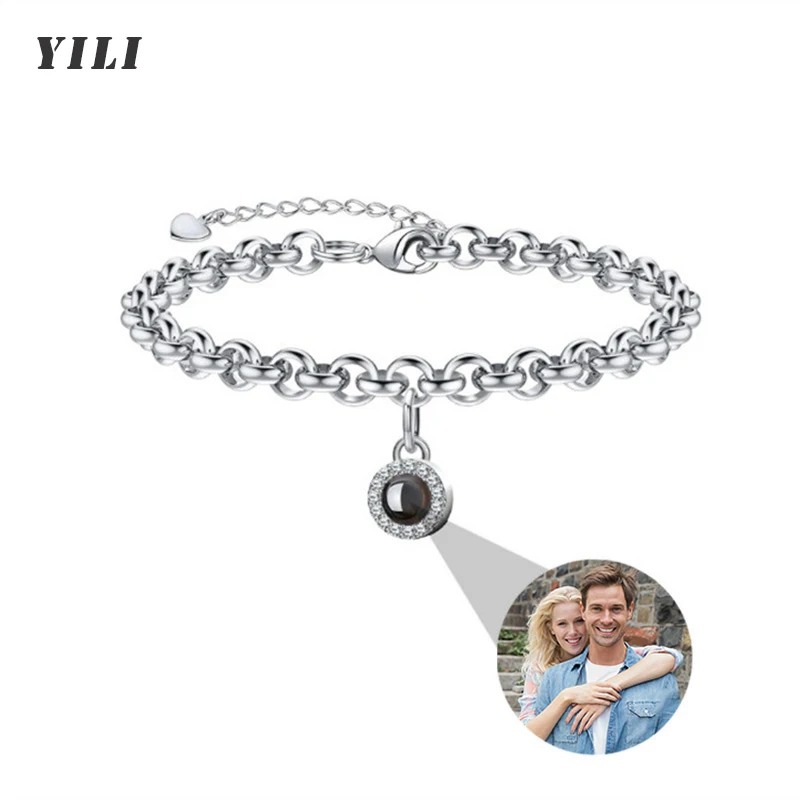 

Stainless Steel Custom Photo Bracelet for Couples Personalized Picture Projection Bracelets Circle Photo Bracelets for Women