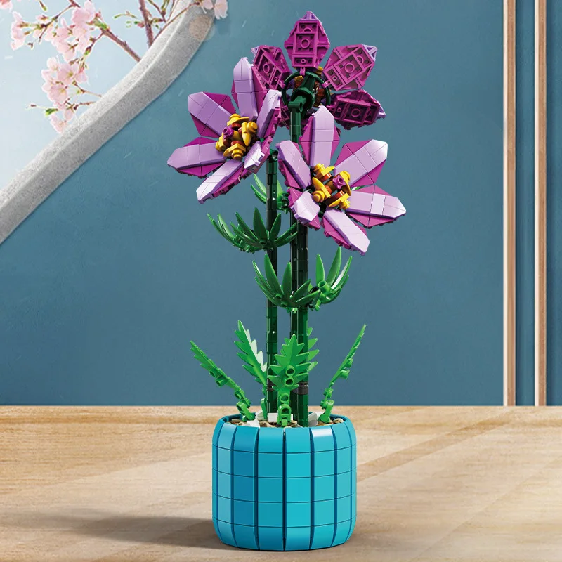 2023 City Creativity Bouquet Rhododendron Potted Plant Home Decoration Building Blocks Bricks Kids Toys