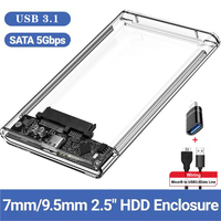 USB 3.0 HDD Enclosure 2.5 inch SATA SSD External Hard Drive Case with 5Gbps Transfer Speed Clear Harddisk Boxs Tool-Free