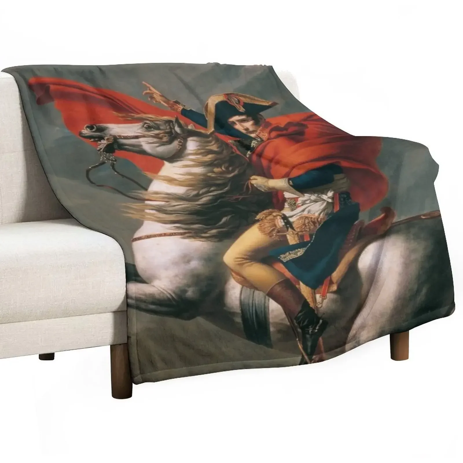 

Napoleon Bonaparte Crossing the Alps, Belvedere version by Jacques-Louis David Throw Blanket Tourist Luxury Designer Blankets