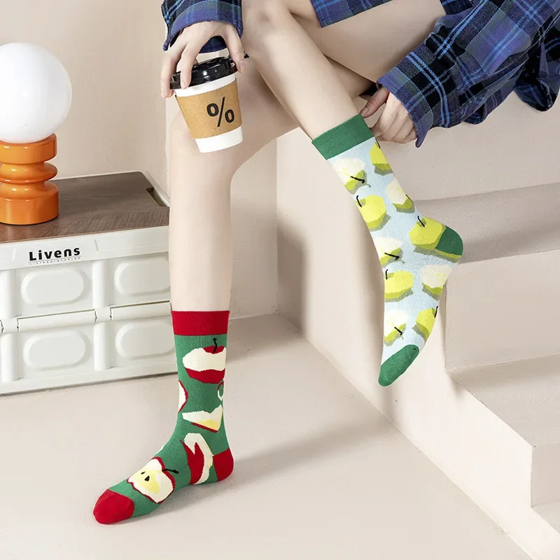 AB Socks New Couple Socks Combed Cotton Hand Stitching Creative Cartoon Long Tube Cotton Socks