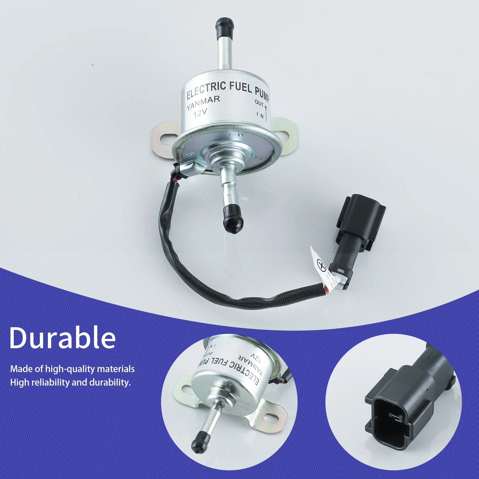 129612-52100 Electric Fuel Pump with Black Plug 485510011 14520577 for akeuchi TB230 Yanmar 3TN100L 3TNV88 4TNV84 Engine 12VDC - Image 3