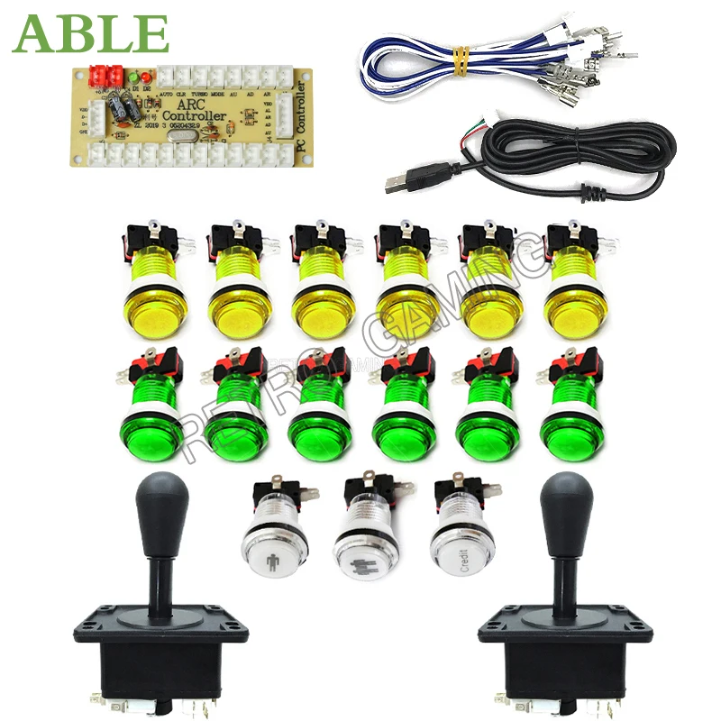 Kit Arcade 2 Player Zero Delay Mando Arcade Usb Encoder per Pc Rasberry Pi 33mm Led Push Button Joystick Usb Arcade Cabinet