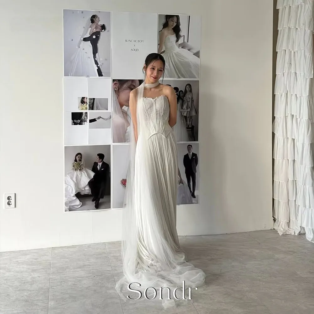Sondr lvory Chiffon Wedding Dress Strapless A Line Formal Occasion Dresses Korea Wedding Dress Photo Shoot Customized