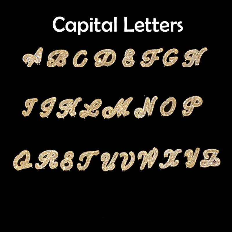 Iced Out Baguettecz Cubic Zirconia Initial Letter Pendant  with  Cuban Chain Necklace Hiphop Punk Jewelry For Gift