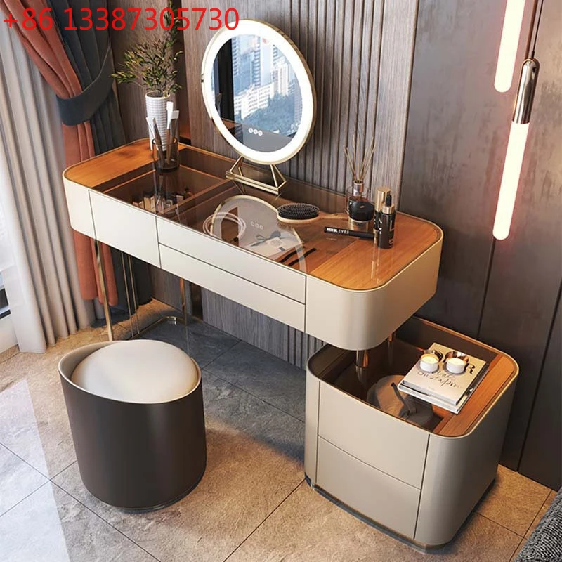 

Light luxury dresser, all solid wood storage cabinet, integrated small apartment, tempered glass makeup table