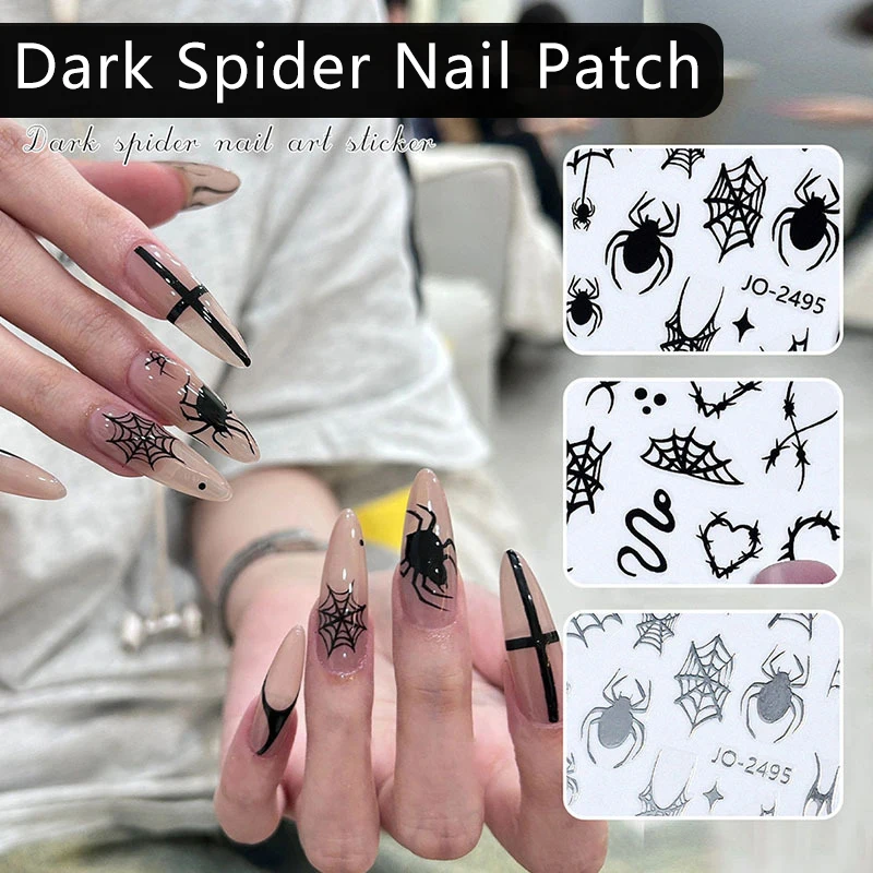 Halloween Elements Nail Art Stickers Skull Ghost Funny 3D Spider Webs Designs Sliders Self-Adhesive Decals For Festive Manicure